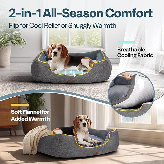 MellowMates Orthopedic Dog Bed for Large Sized Dogs with Removable Washable Cover, Waterproof Lining & Non-Slip Base, Pet Dogs Couch Sofa with Extra Thick Dual-Layer Interior Padding, 36", Grey