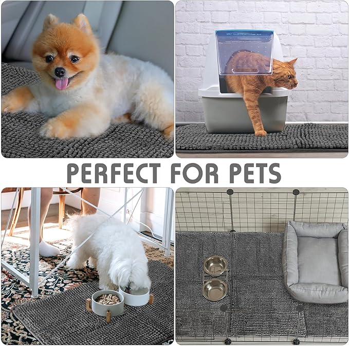 Amylove 4 Pcs Guinea Pig Cage Liner Guinea Pig Bedding Dog Door Mat for Muddy Pet Paws Washable Chenille Pee Pads Small Animal Sleeping Bed for Bunny Hamster(47 x 24 Inch,Rectangular,Dark Gray)