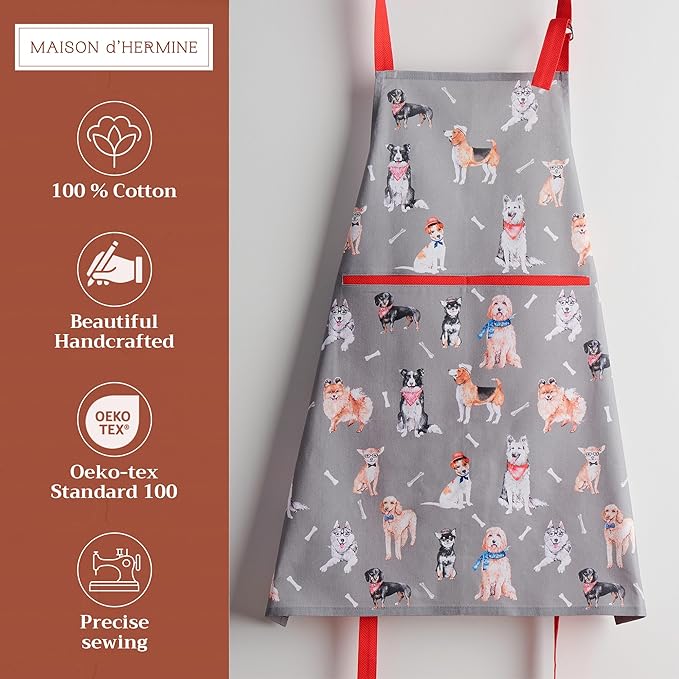 Maison d' Hermine 100% Cotton Apron for women with Pocket Kitchen Chef Apron for Men Cooking Gardening Server Waitress