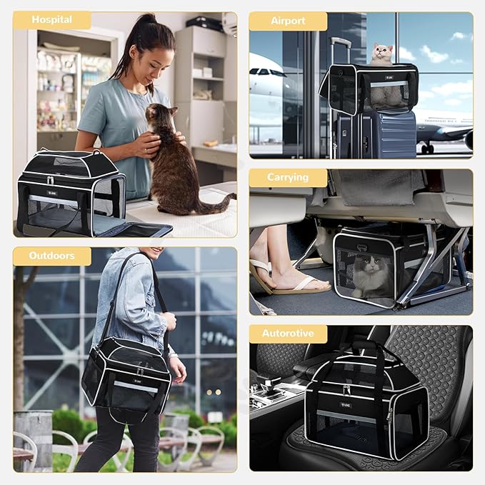 Lekereise Top-Expandable Pet Carrier 18x13x9.5 Inch Southwest Frontier Airline Approved Soft Sided Underseat to 15lbs Travel Carriers for Small Cats Dogs with Locking Safety Zippers Anti-Scratch Mesh
