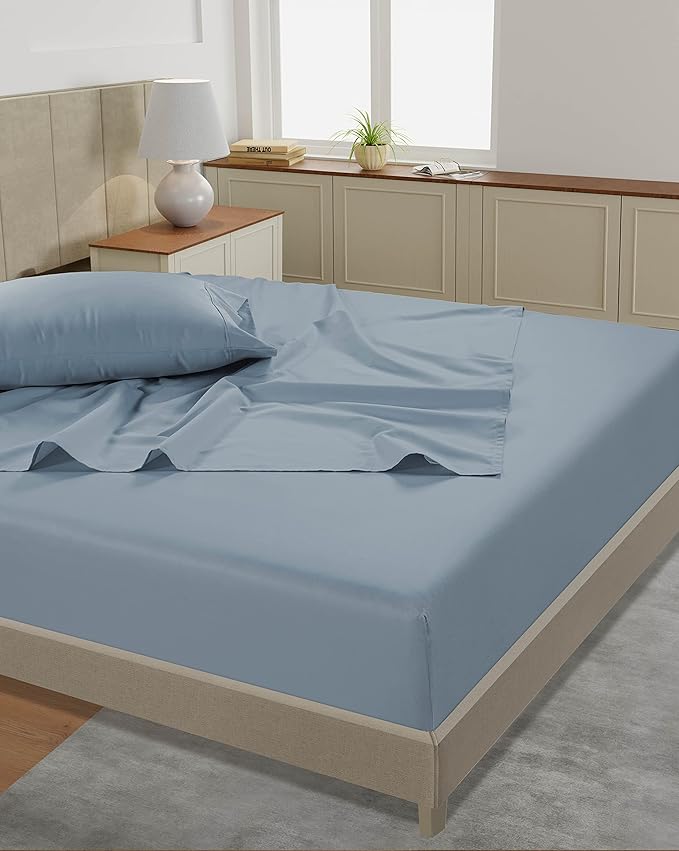 LANE LINEN Queen Bed Sheets - Pemium 450 Thread Count Long Staple 100% Cotton Sheets Queen Size Bed Set, Hotel Luxury Sateen Finish, 15" Deep Pocket Fitted Sheet, Cool & Durable - French Blue