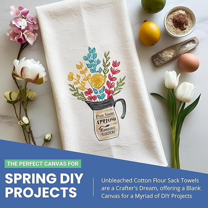 Flour Sack Towels | Tea Towel for Crafts| Kitchen Dish Cotton Blank Towel for Embroidery| Baking Bread Proofing Linen Cover| Thick Absorbent Quick Dry| 6 Pack 18"x 28" Natural
