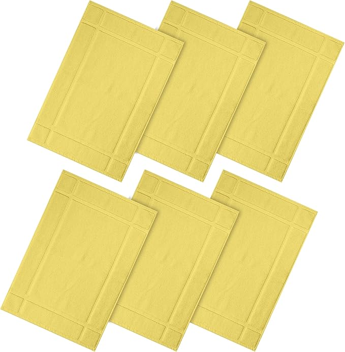 Ample Decor 100% Cotton Bath Mats 24 x 17 Inches, Quick Dry, 1350 GSM Banded Border Shower Bathroom Floor Mat, Not Bathroom Rug - Yellow, Pack of 6
