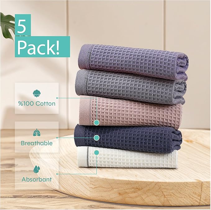 Kitchen Towels and Dishcloths Sets, 14 X 14 Inches, Absorbent Dish Towels for Kitchen, Microfiber Cleaning Cloth, Dish Cloths for Washing Dishes, Waffle Kitchen Towels (Multicolored, 14" x 14")