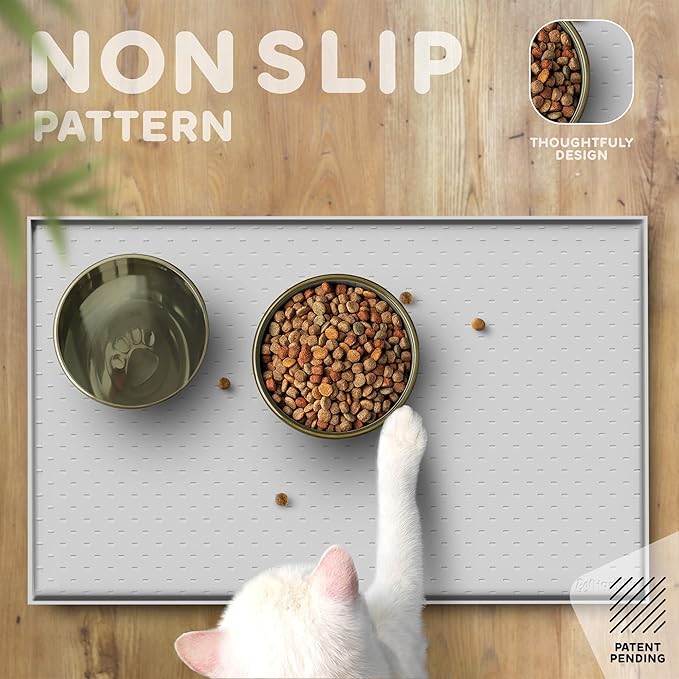 PetHappily Dog Food Mat - Raised Edges Dogs Mat for Food and Water Prevent Spill, Waterproof Cat Food Mats Protect Floors, Easy Clean Dog Bowl Mats for Food and Water, Silicone Pet Food Tray