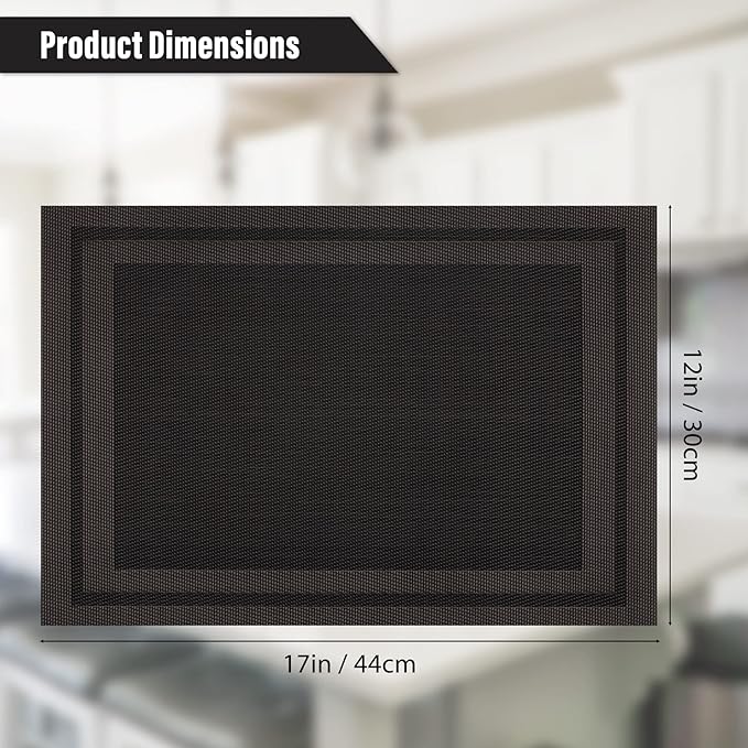 Winknowl Placemats Set of 4，Heat Resistant Woven Vinyl Washable PVC Place Mats，Non-Slip Stain Resistant Indoor/Outdoor Table Mats for Dining Table (Black Brown)