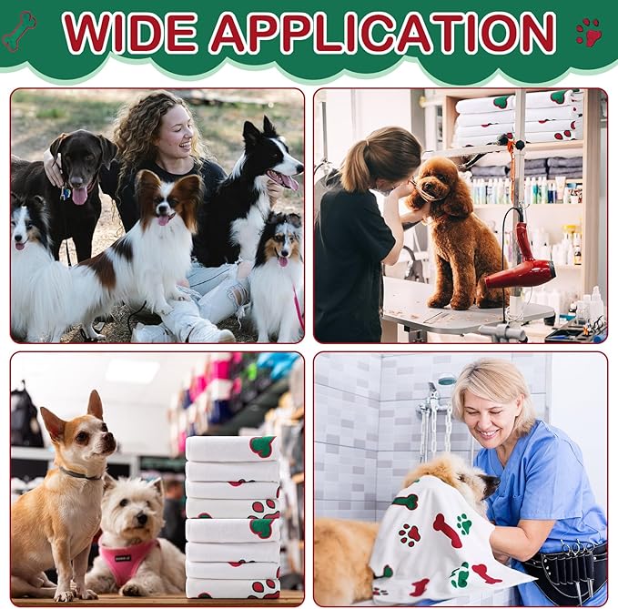 Chumia 8 Pcs Dog Towels for Drying Dogs Cats Pet Towels Bulk Puppy Microfiber Quick Drying Paw Bath Bathing Supplies Absorbent for Medium Pets (Red Green,40 x 24 Inch)