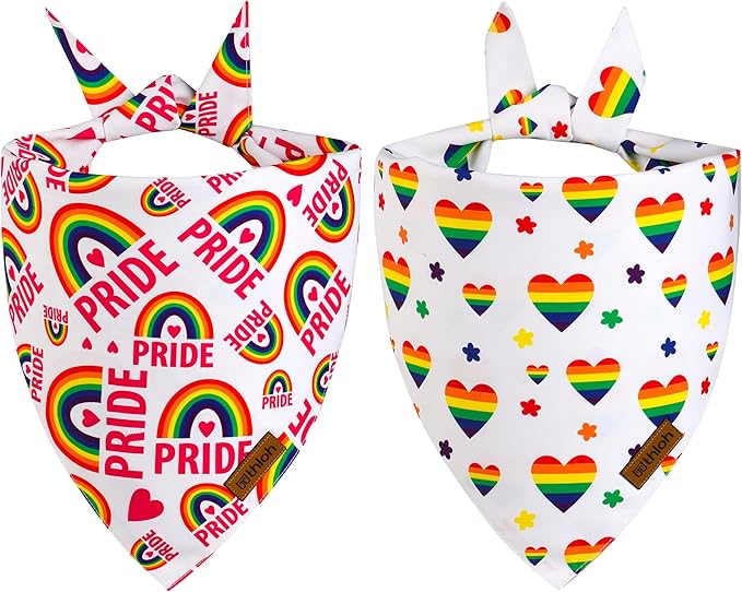 THLOH Pride Dog Bandanas - 2 Pack Reversible LGBT LGBT+ Pet Scarf for Boy and Girl | Premium Durable Fabric | Rainbow Bandana for Small Medium Large and Extra Large Dogs (Pride, Large)