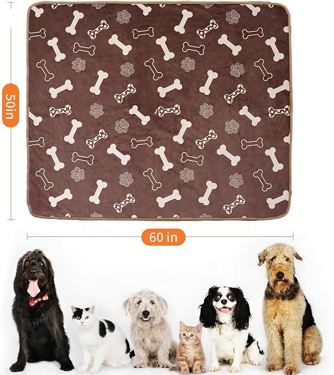 CAPT.SNOOZE Waterproof Dog Blankets Pet Blanket 50"x60", Soft Fluffy Sofa Car Bed Protector, Reversible Sherpa Fleece Dog Blanket for Large Dogs (Chocolate Brown-Bones)