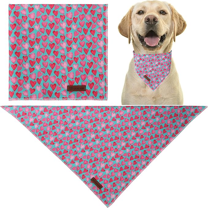 UP URARA PUP Valentine Dog Bandana - Pink Heart Triangle Bib Scarf for Small Medium Pets, Cotton Kerchief for Girl Boy Dogs or Cats, Red Puppy Bandana