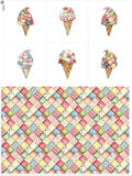 Patchwork Ice Cream Cotton Fabric Panel – 6 Designs (10×10 inch Each) + Bonus Sheet 29.5×19.6 inch, 100% Cotton 140 GSM, Made in Türkiye