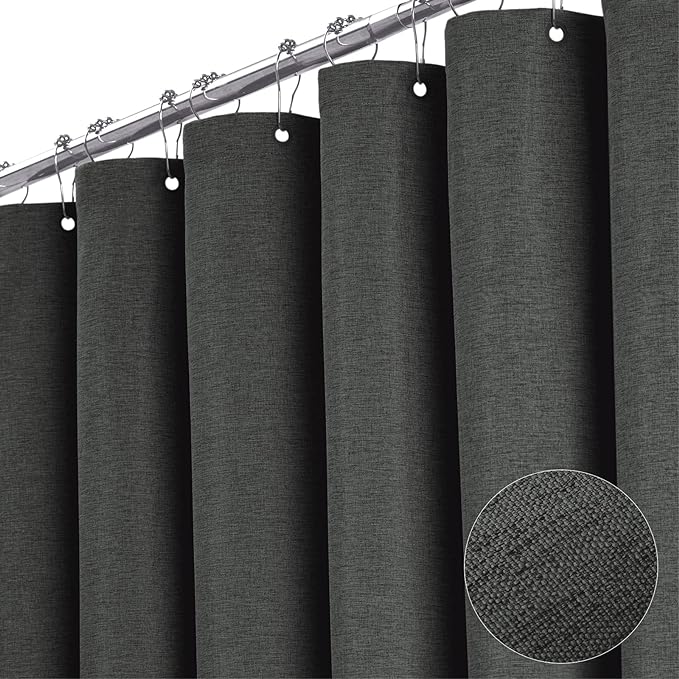 BTTN Charcoal Grey Shower Curtain - Linen Textured Heavy Duty Thick Waterproof Cloth Shower Curtain Set with 12 Plastic Hooks, Hotel Luxury Decorative Fabric Shower Curtain for Bathroom, 72x72, Gray