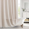 MitoVilla Boho Extra Long Shower Curtain 72 x 96, Taupe Modern Farmhouse 96 inch XL Polyester Linen Texture Tassel Fabric Shower Curtain Set with Hooks for Cottagecore Country Bathroom Decor,Taupe
