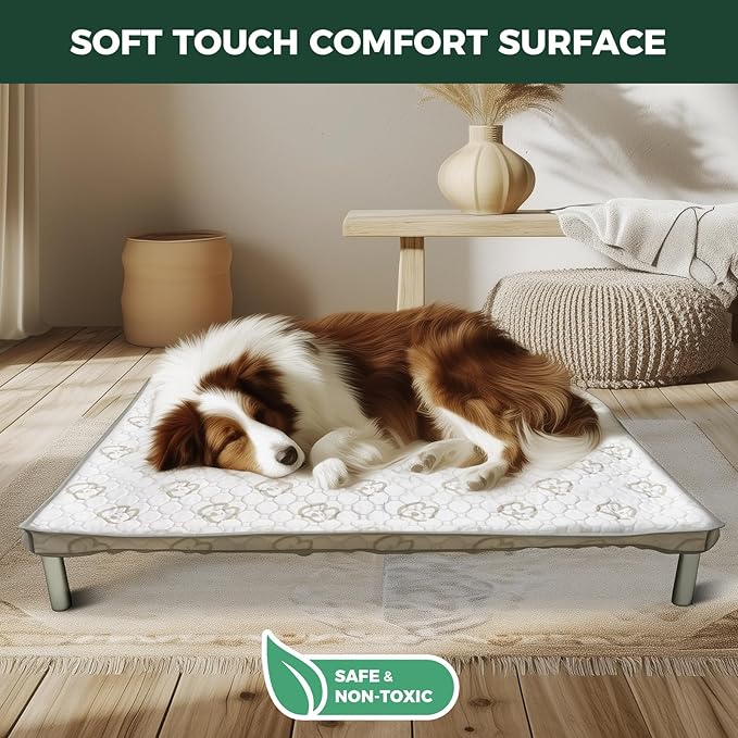 FXW TitanNest Chew-Proof Elevated Dog Bed, Raised Cot for Indoor/Outdoor/Camping Use, Durable & Washable Padded Pet Bed with Exclusive Cover for Large Dogs, 47.0" L x 29.0" W x 7.3" H, Gray