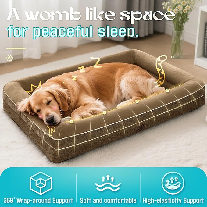TaiBest Waterproof Memory Foam Dog Beds for Extra Large Dogs Non-Slip Orthopedic Dog Beds Washable Couch Pet Bed with Removable Cover (Brown, Large)