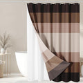 Nesphy Shower Curtain and Liner, Brown Striped 3 in 1 Shower Curtain and PEVA Liner Set with 12 Rust-Resistant Metal Hooks, Waterproof Fabric Shower Curtains for Bathroom, 72 W x 72 H