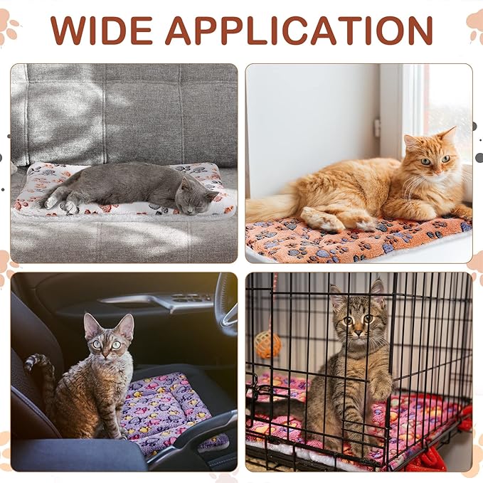 Tuanse 4 Pack Ultra Soft Dog Cat Bed Mat with Cute Prints Reversible Fleece Dog Crate Kennel Pad Cozy Washable Thickened Hamster Guinea Pig Pet Bed Mat for Small Animals(21 x 14 Inches,Vivid Color)