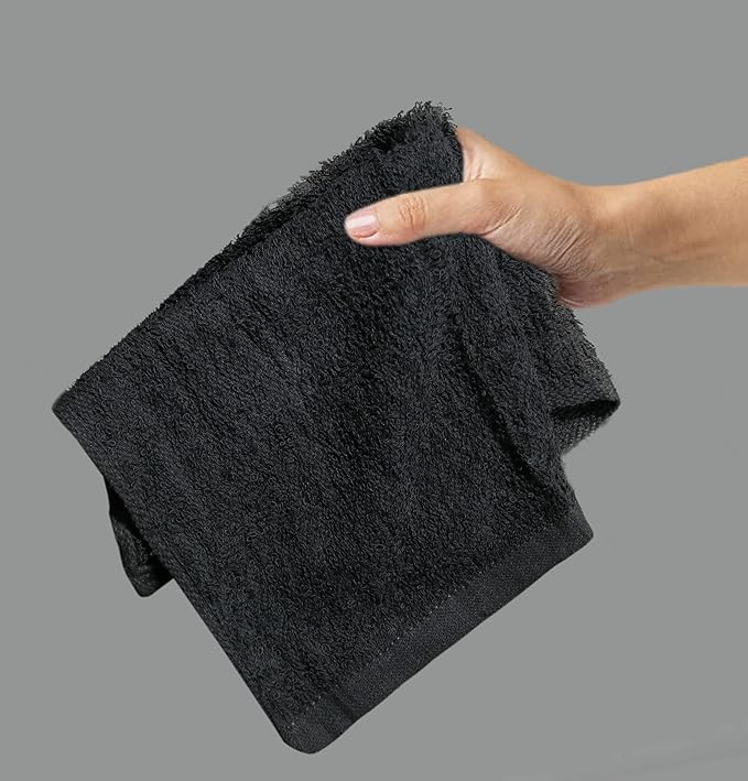 TOALLA 100% Cotton Washcloths - 60 Pack|400 GSM|Soft Face & Body Washcloths|Highly Absorbent|12 x 12 in|Black