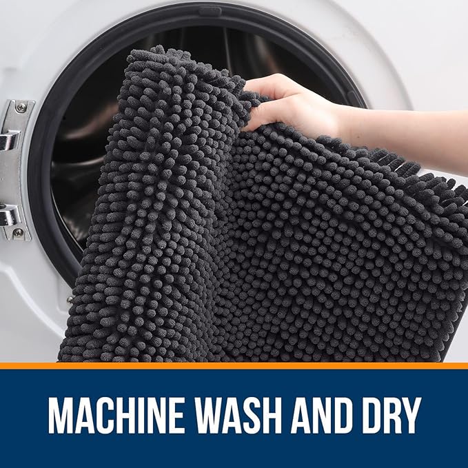OLANLY Bathroom Rugs 45x27, Extra Soft Absorbent Chenille Bath Rugs, Rubber Backing Quick Dry, Machine Washable Bath Mats for Bathroom Floor, Tub and Shower, Home Decor Accessories, Dark Grey