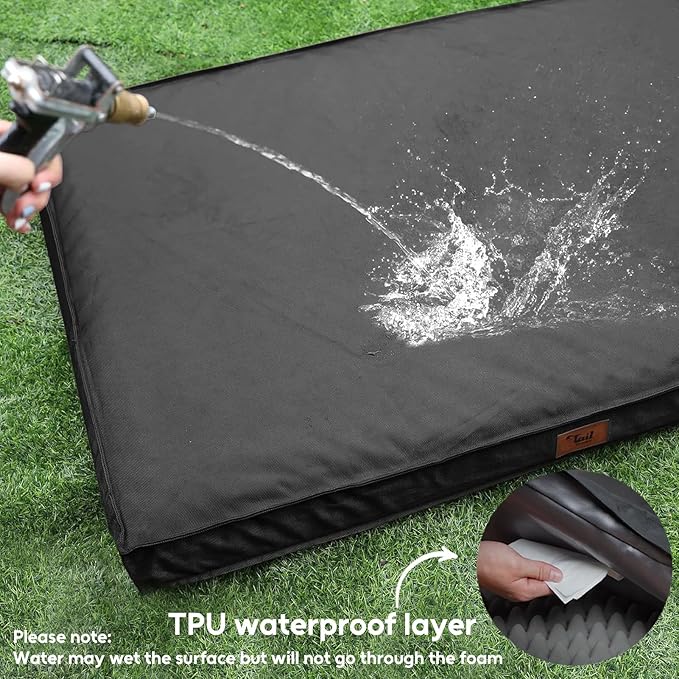 Tail Stories Outdoor Dog Bed for Small Dogs, Waterproof Dog Crate Bed for Medium Dogs Cats, Orthopedic Egg Crate Foam Pet Bed with Washable Removable Oxford Cover, Black