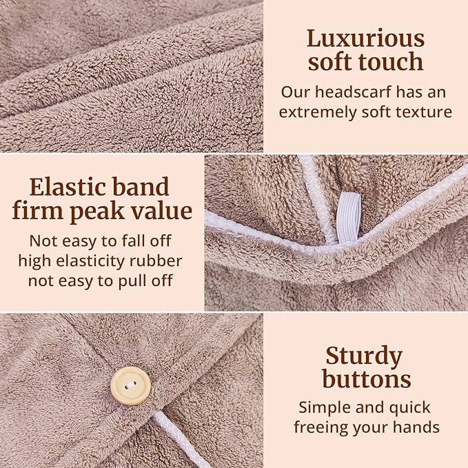 HFZRZFH 3 Pack Plush Yarn Hair Towel Wrap for Women, Super Absorbent & Quick Drying Turban, Anti Frizz Head Towel for Long, Thick, Curly Hair with Secure Button