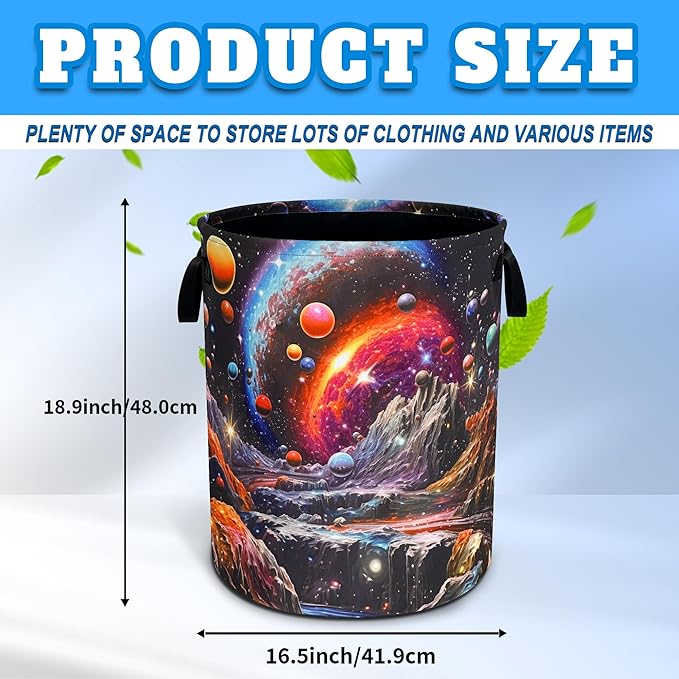 Dream Galaxy Mountains Laundry Basket Funny Oxford Cloth Laundry Hamper With Handle Foldable Portable Clothes Storage Basket 18.9 X 16.5 In Storage Bag For Laundry Room/Bathroom/Bedroom/Dormitories