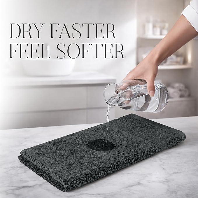 RIVERSIDE 12 Pack Premium 100% Cotton Face Wash Cloths, 12 x 12 Inches, Soft & Absorbent Face Towels for Bathroom Wash Clothes, 550 GSM, Luxury WashCloths for Showering, Body, Spa & Gym, Grey