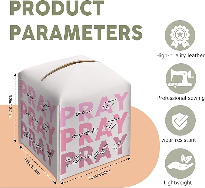 Pink Gifts Tissue Box Cover Square, Inspirational Gift Ideas for Friends, Pray Over It, Skeleton Desk Decor for Bathroom Office, Housewarming New Home Favor-(5.2 Inches)