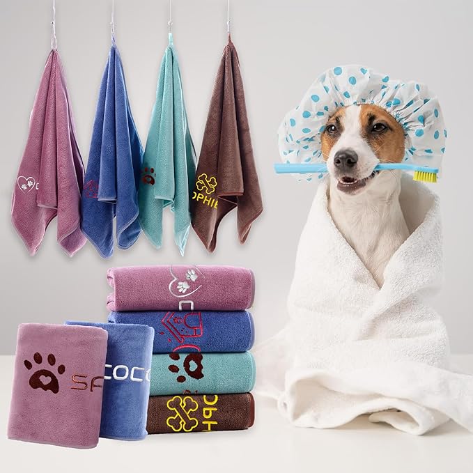 xrlsg Personalized Dog Towel Custom Towel for Dog Bath Supplies with Embroidered Pattern Name Super Absorbent Towels for Pet Bath 20 in x 40 in Brown