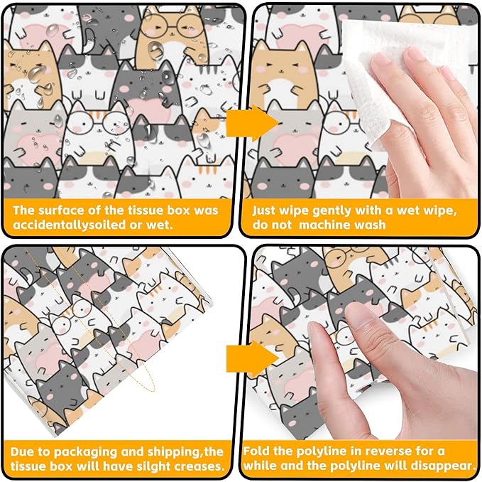 Kawaii Cats Tissue Box Cover,PU Leather Tissue Box Holder Square,Modern Home Decoration for Bathroom Living Room Kitchen Office Car,5.2"×5.2"×5.2"
