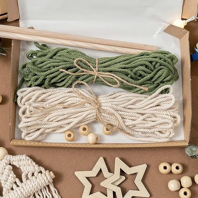 2 Set DIY Macrame Christmas Tree Kit, 6 Set Christmas Tree Craft Starter Kit with Instructions Boho DIY Wall Hanging Art Decor Festive Activity Supplies for Beginners