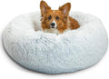 Best Friends by Sheri The Original Calming Donut Dog Bed – Washable Plush Pet Bed for Medium Breeds up to 45 lbs, Shag Faux Fur, Frost Gray, Medium (30" x 30")