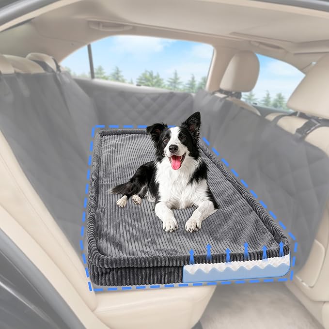Dog Car Bed, Non-Slip Backseat Extender Pet Mat, Removable Washable Dog Bed for SUVs, Sedans & Trucks, Anti-Slip Travel Bed for Dogs, Easy Clean & Scratch-Proof & Comfort (Dark Gray, 50"L×24.6"W×2"H)