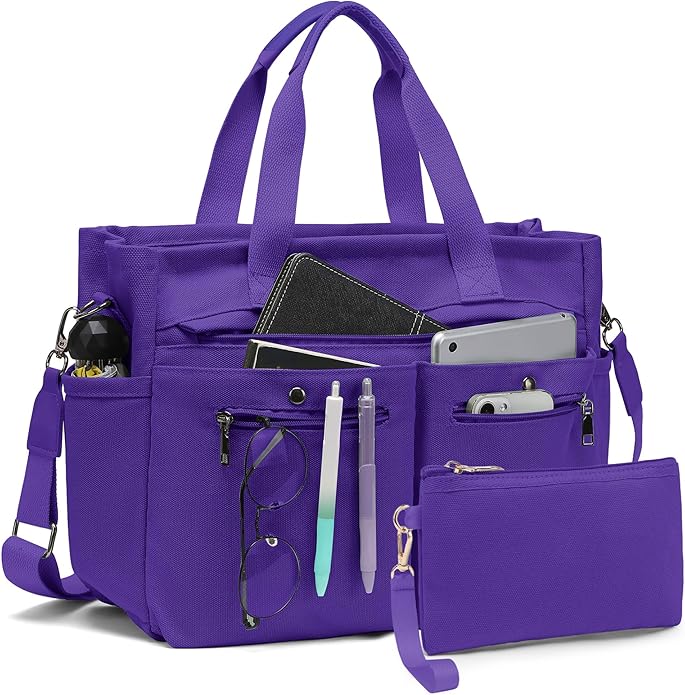 Women's Large Canvas Tote Bag Set (2PCs) - Ideal for Laptop, Hobo, Crossbody, Handbag, Travel, Gym & Work