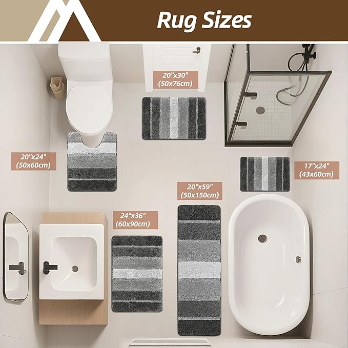 COSY HOMEER Bathroom Rugs 24"x17", Ultra Soft Absorbent Bath Mat with Non-Slip TPR Backing, Machine Washable Shaggy Rug for Bathroom Floor, Dark Gray