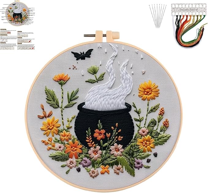 QBQBQ DIY Embroidery Kit for Adults, Beginner Friendly Cross Stitch Art for Home Decor, Handmade Craft Kit, 6 Inch, Gothic