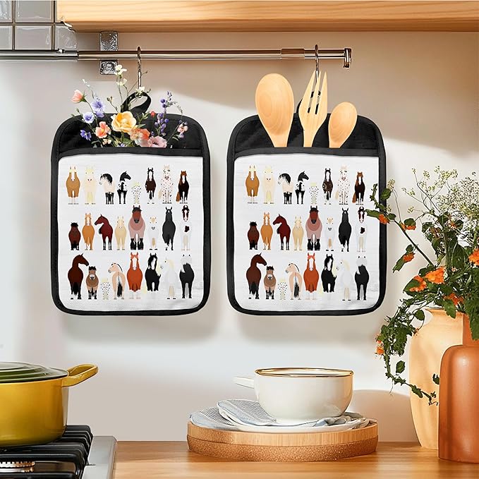 Horse Gifts Oven Mitts Set, Horse Gifts for Lovers Women, Farmhouse Heat Resistant Kitchen Oven Gloves for Baking and Cooking,Pot Holders