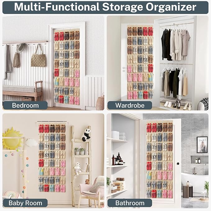 Hualleko 40-Pocket Over the Door Shoe Organizer - Large Mesh Pocket Hanging Shoe Organizer,Behind the Door Shoes Storage Holder Hanger