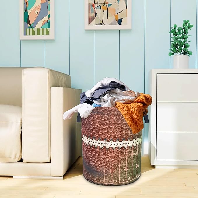 Football Laundry Basket Ball Texture Pattern Oxford Cloth Laundry Hamper With Handle Foldable Portable Clothes Storage Basket 18.9 X 16.5 Inch Storage Bag For Laundry Room/Bathroom/Bedroom/Dormitories
