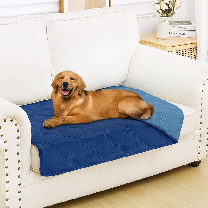 Smiry Waterproof Dog Bed Cover Blanket 30x53, Soft Reversible Pet Blanket, Washable Leakproof Cats Dogs Couch Cover for Sofa, Couch, Furniture, Lattice, Navy/Blue