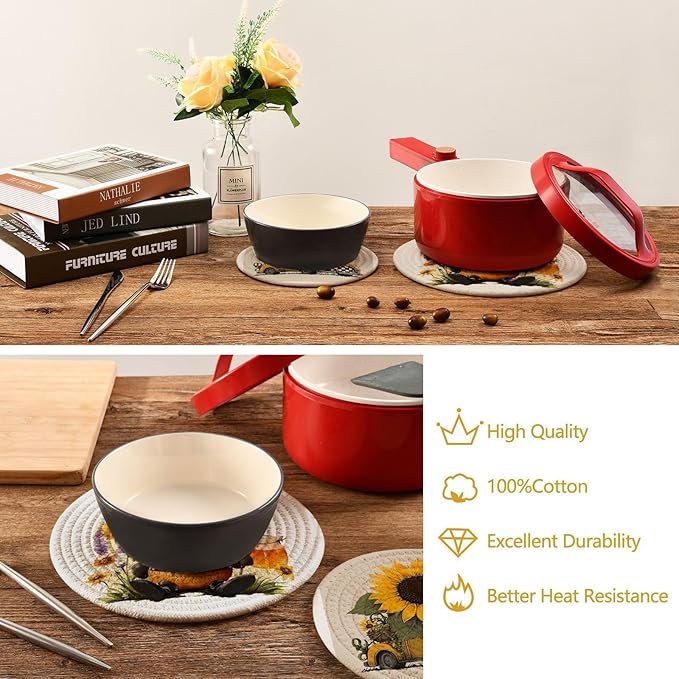 Boccsty Spring Gnome Trivets for Hot Pots and Pans Sunflower Truck Pot Holders 2PCS Hot Pads Kitchen Pot Holder for Counter Table Countertop Farmhouse