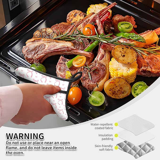 2 Pack Pot Holders for Kitchen Clearance, Cute Hot Pads, Funny Oven Pot Holders, Potholders Sets for Kitchen Heat Resistant Cute Pink Bowties