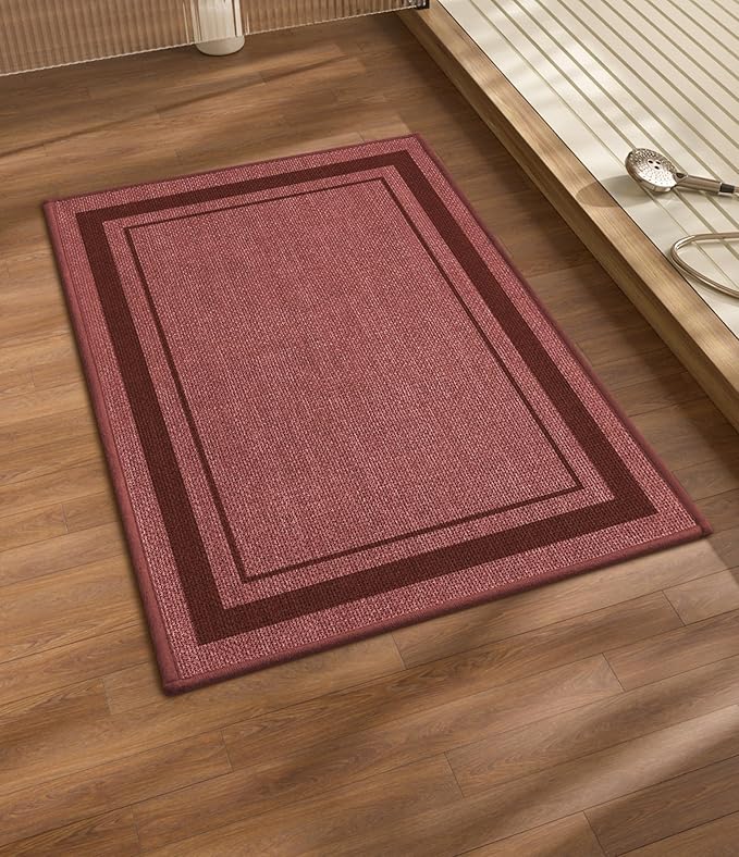 chakme Bathroom Rugs Mat 36x24, Ultra Thin Non Slip Bath Mat Large Quick Dry Absorbent Bath Mat for Bathroom Floor, (Dark Pink, 36"x24")