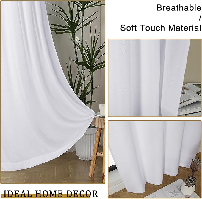 Lecloud Bessie White Curtains 84 Inches Long 2 Panels, Airy Faux Linen Textured Light Filtering Privacy Drapes with Rod Pocket, Soft Home Windows Decor for Living Room Bedroom, Each 50" W x 84" L