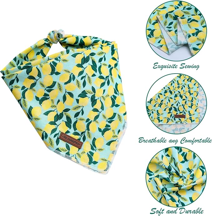 MR. CHUBBYFACE Spring Lemon Dog Bandanas Reversible Triangle Bibs Scarf Accessories for Dogs Cats Pets