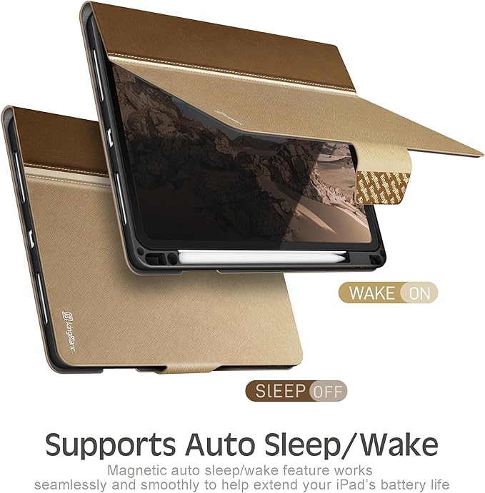 KingBlanc Case for iPad Pro 13-inch (M5 2025, M4 2024) with Built Pencil Holder, PU Leather Smart Stand Cover, Auto Sleep/Wake, Supports Pencil Pro/Pencil (USB-C), Multi-Viewing/Drawing Angles, Beige