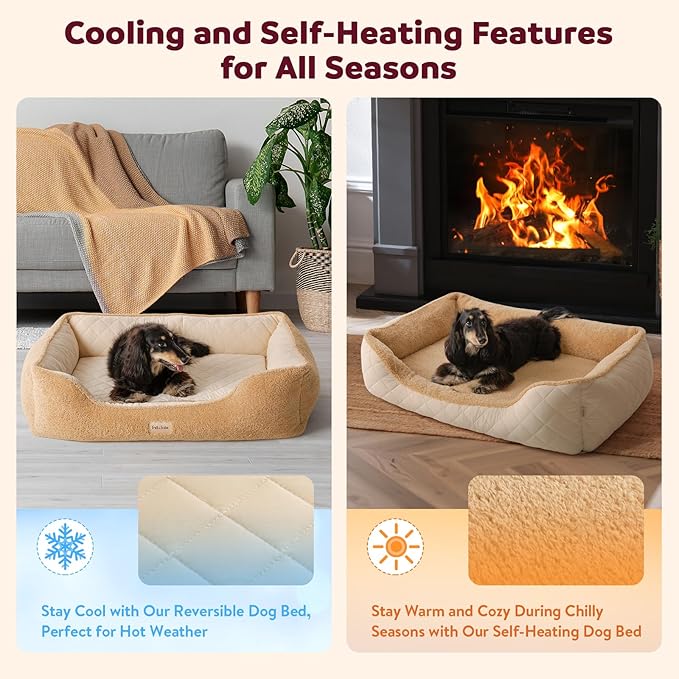 Self-Warming Orthopedic Dog Bed for Extra Large Dogs - Memory Foam for Joint Pain & Arthritis, XL Pet Bed w/Washable Removable Cover & Waterproof Liner, XXL Dog Sofa w/Raised Bolster & Non-Slip Base