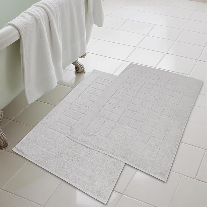 Superior 100% Cotton Bathmat Set, Bath Mats, Bathroom Decor, Shower, Bathtub Essentials, Home Accessories, Small Washable Rug, No Backing, Heavyweight, Nora Collection, Set of 2, 22" x 35", Silver