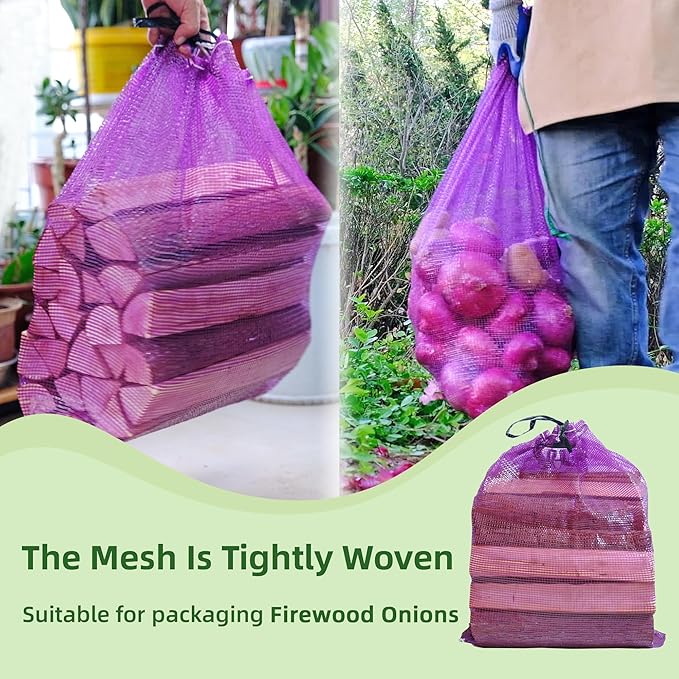 deebree Mesh Firewood Bags 22"×32" 150 Per Pack Crawfish Sacks, Firewood Bags for Selling, Onion Bag Storage Potato Sacks Mesh Wood Bag Bulk (Pack of 150)