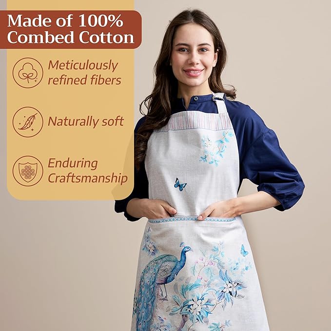 Maison d' Hermine 100% Cotton Apron for women with Pocket Kitchen Chef Apron for Men Cooking Gardening Server Waitress